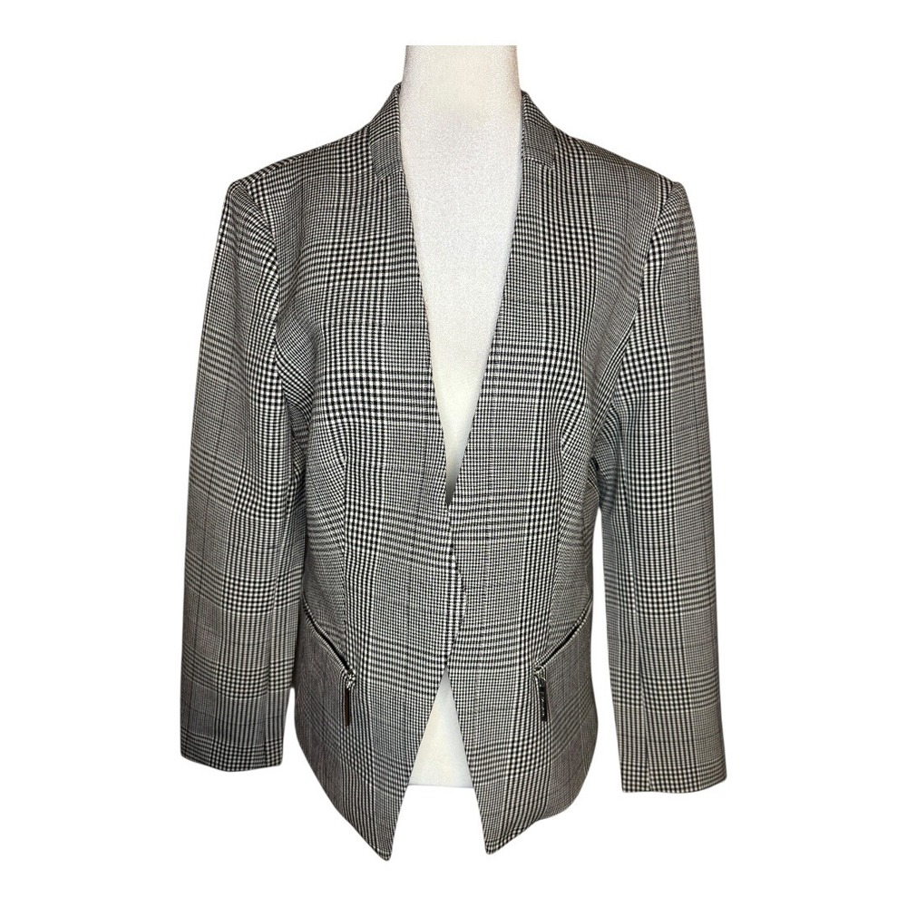 Tahari Blazer Size 10 Black White Plaid Career Business Casual Jacket Coat NWT - Picture 2 of 9